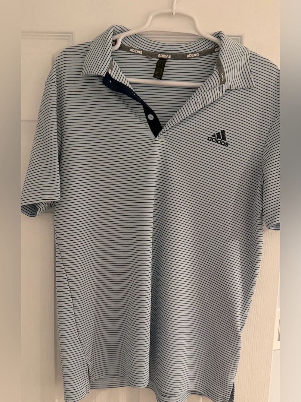 adidas Light Blue and Navy Striped Men’s Polo